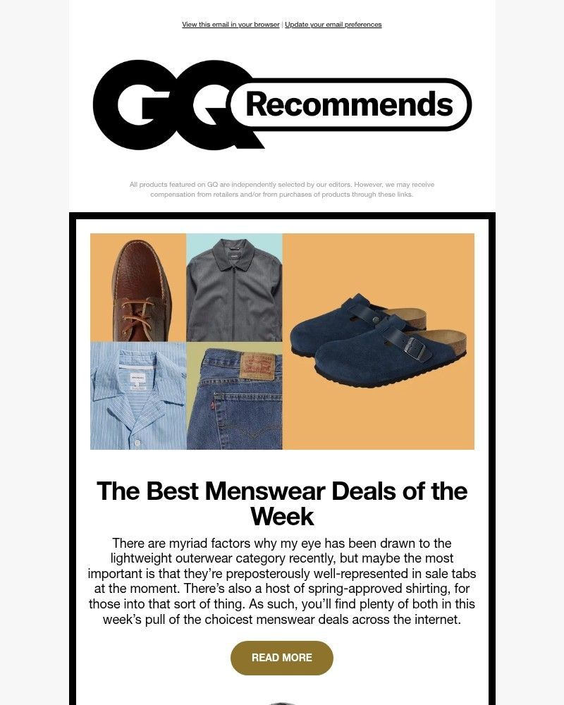 Screenshot of email sent to a GQ Newsletter subscriber