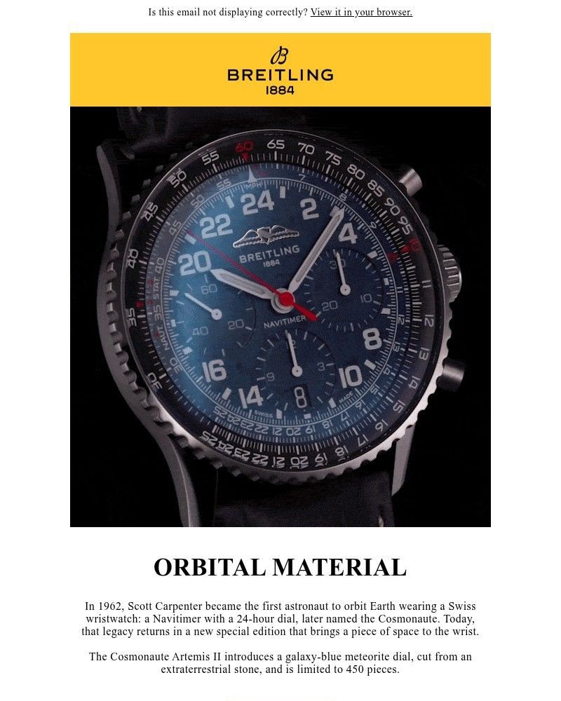 Screenshot of email sent to a Breitling Newsletter subscriber