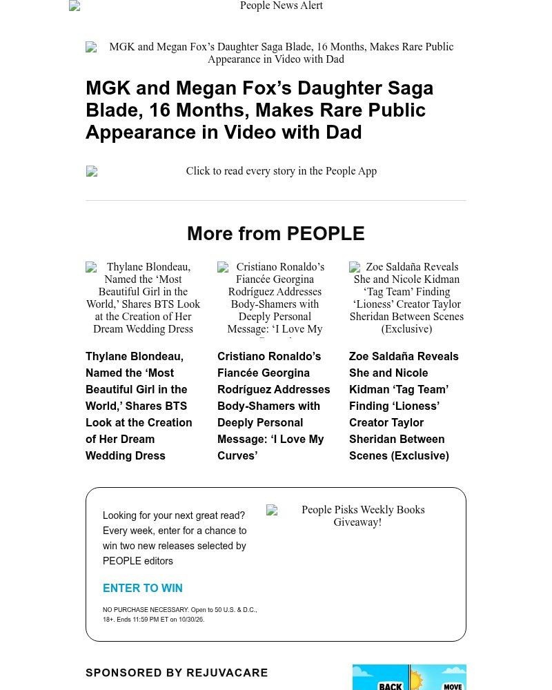 Screenshot of email sent to a People Newsletter subscriber