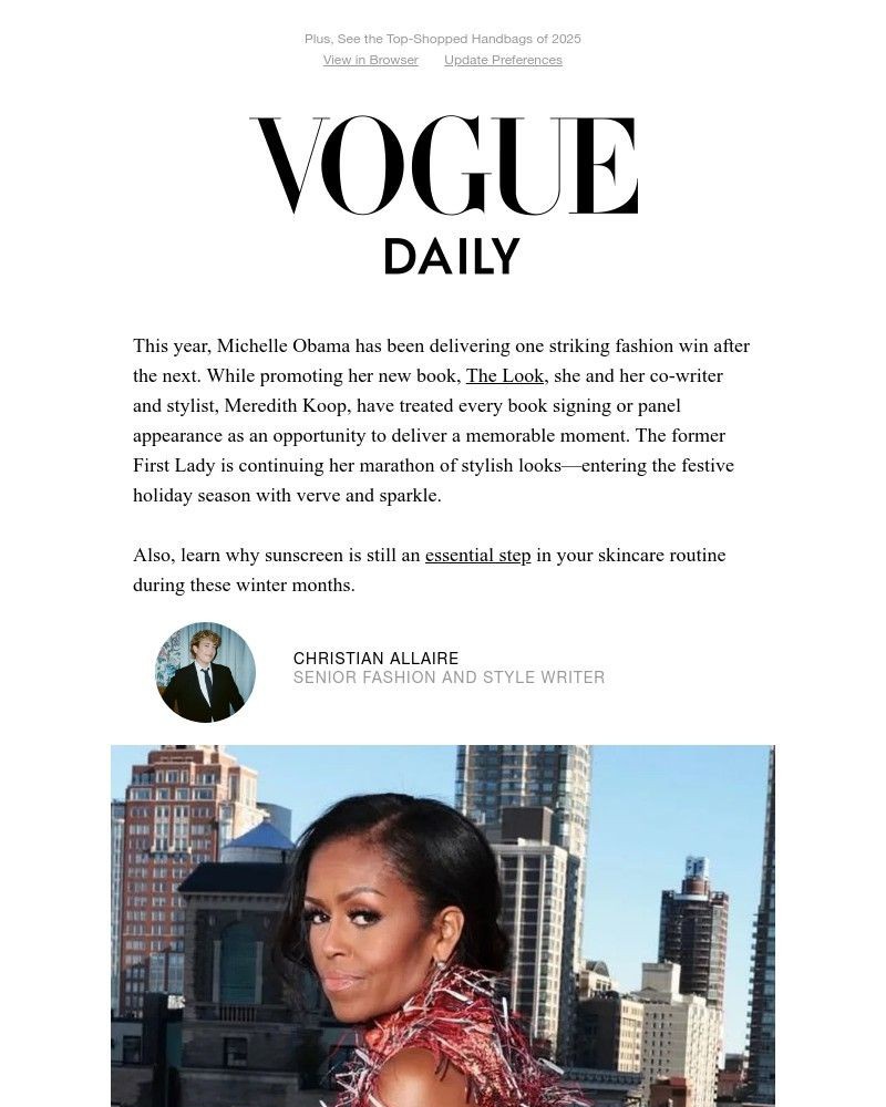 Screenshot of email sent to a Vogue Newsletter subscriber