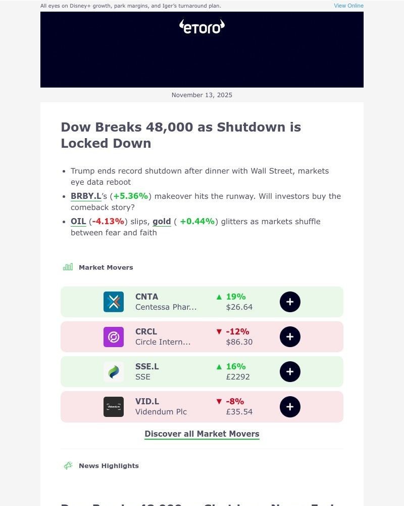 Screenshot of email sent to a eToro Registered user