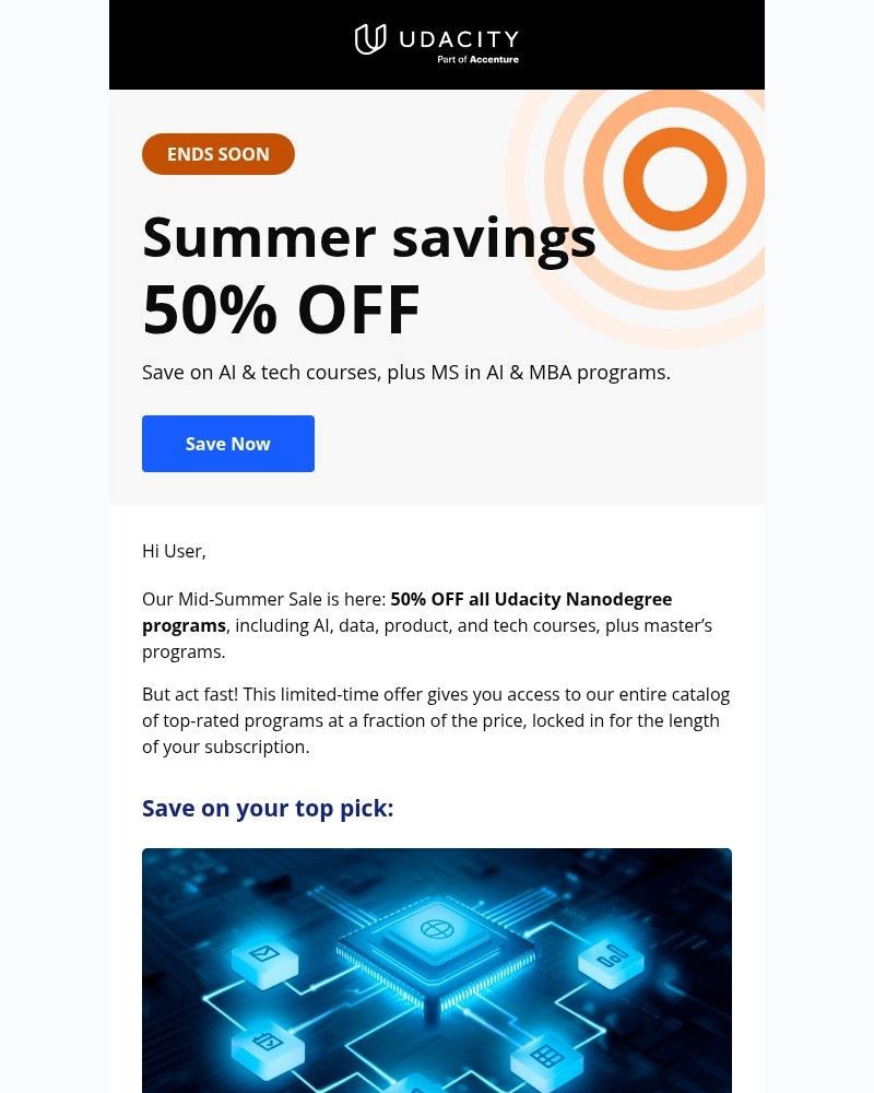 Screenshot of email sent to a Udacity Registered user