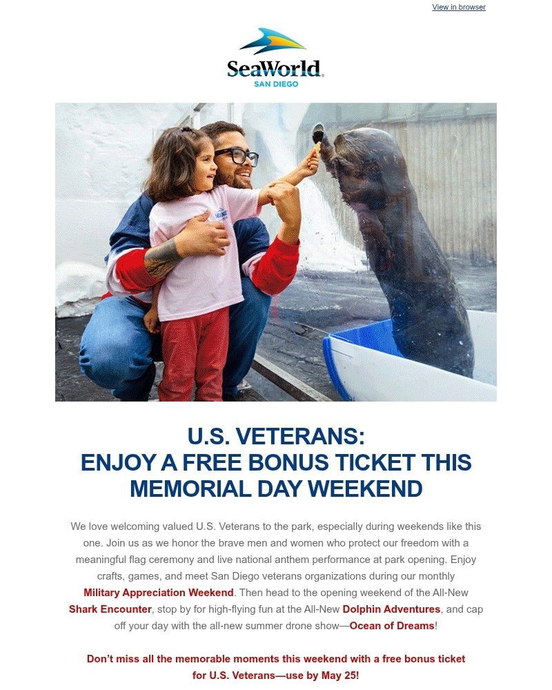 Screenshot of email sent to a Sea World Newsletter subscriber