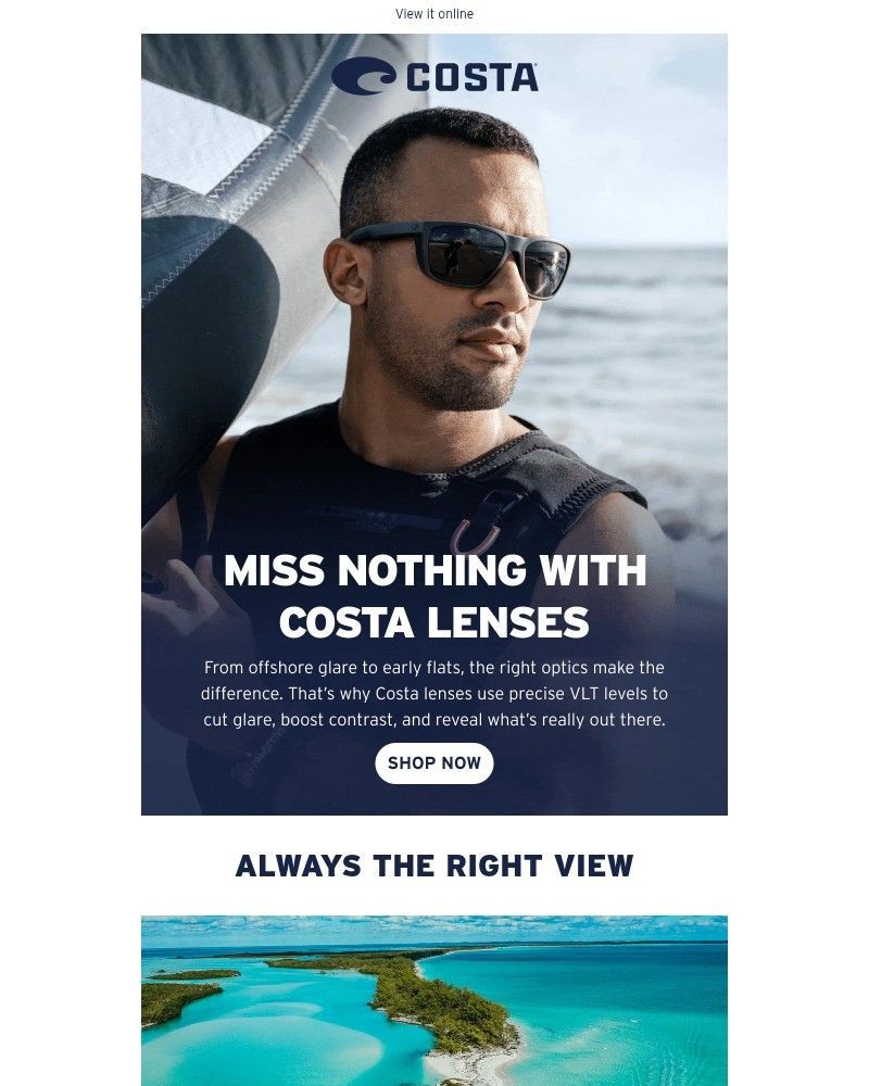 Screenshot of email sent to a Costa del Mar Newsletter subscriber