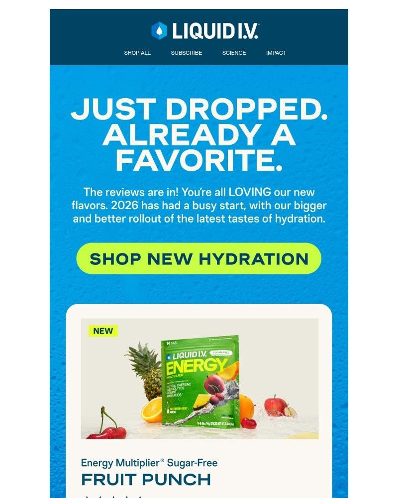 Screenshot of email sent to a Liquid I.V. Newsletter subscriber