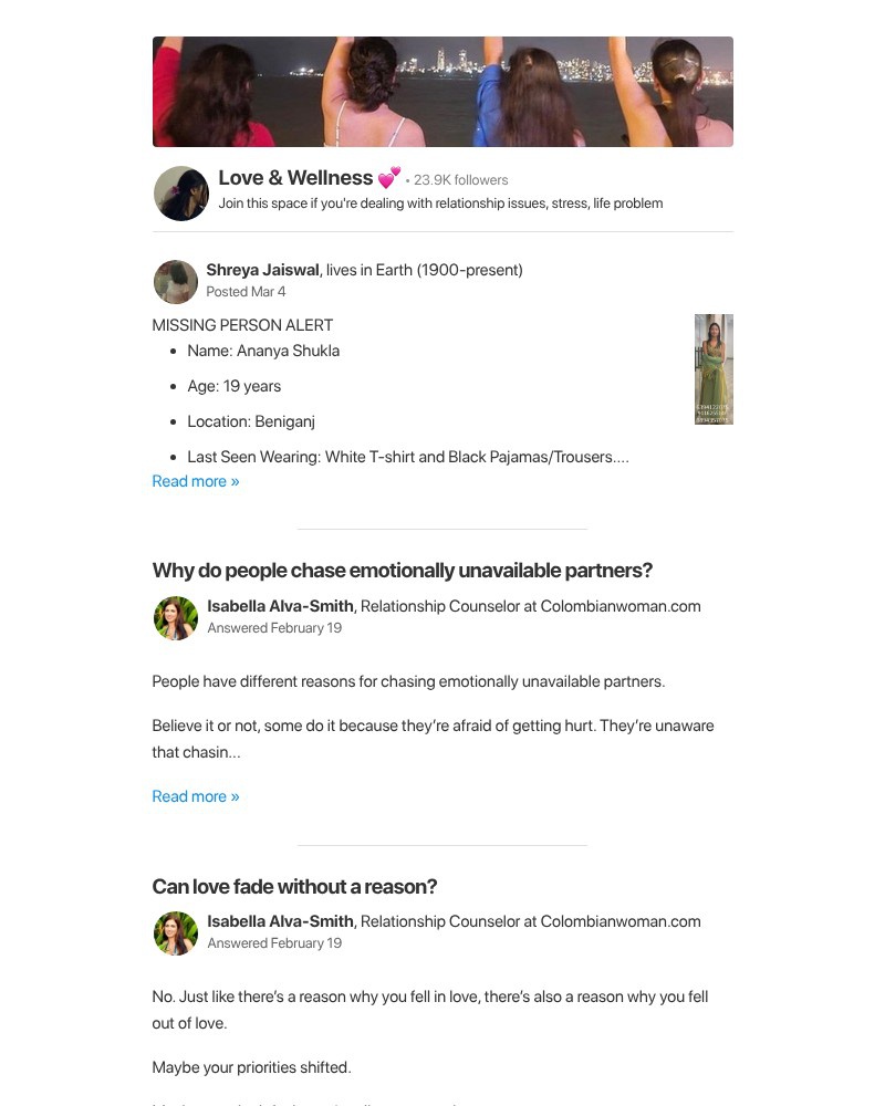 Screenshot of email sent to a Quora Registered user