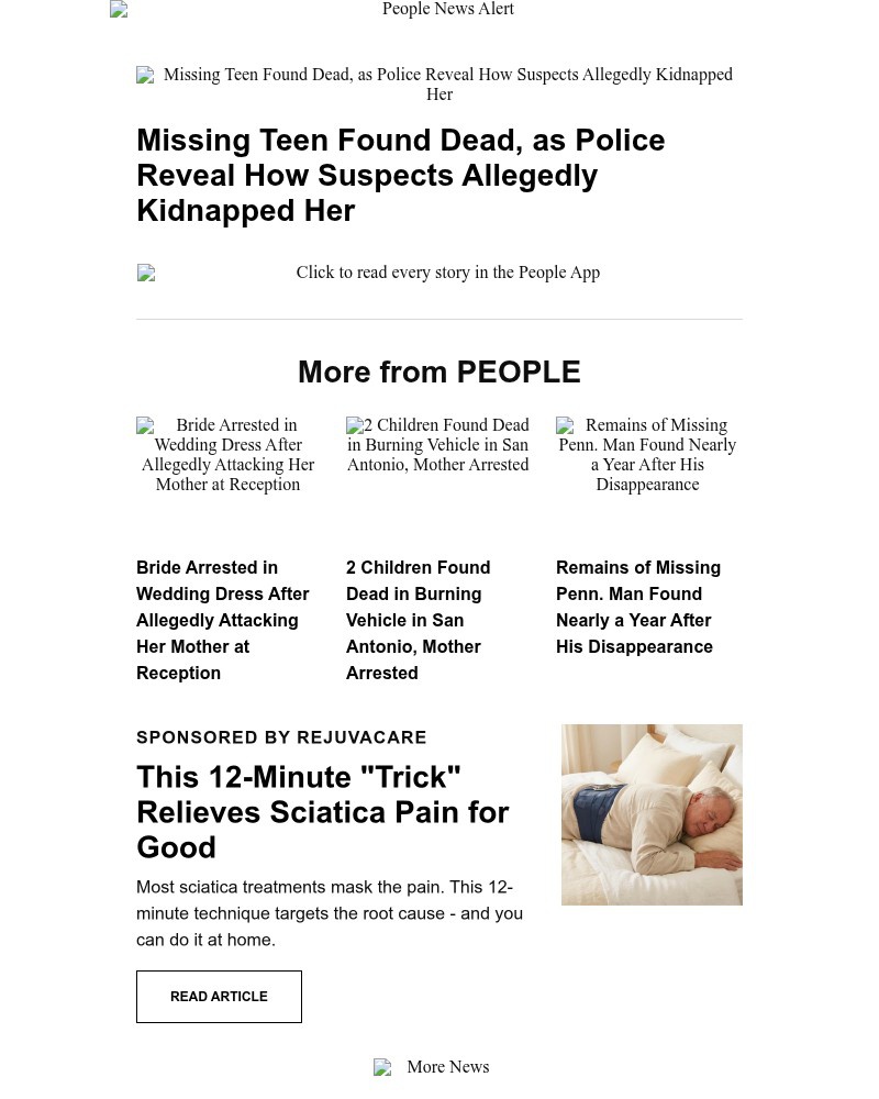 Screenshot of email sent to a People Newsletter subscriber