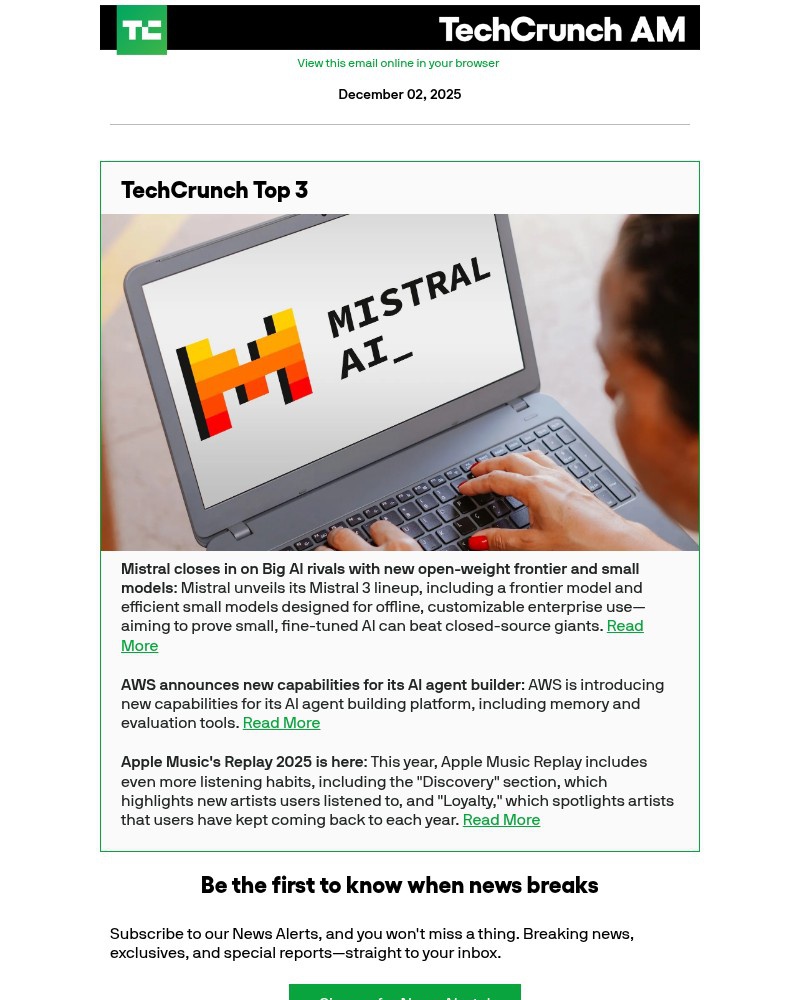 Screenshot of email with subject /media/emails/mistral-closes-in-on-big-ai-rivals-with-new-open-weight-frontier-and-small-models_kFdHumA.jpg