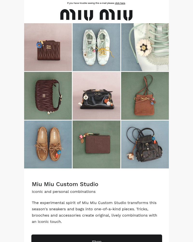 Screenshot of email sent to a Miu Miu Newsletter subscriber
