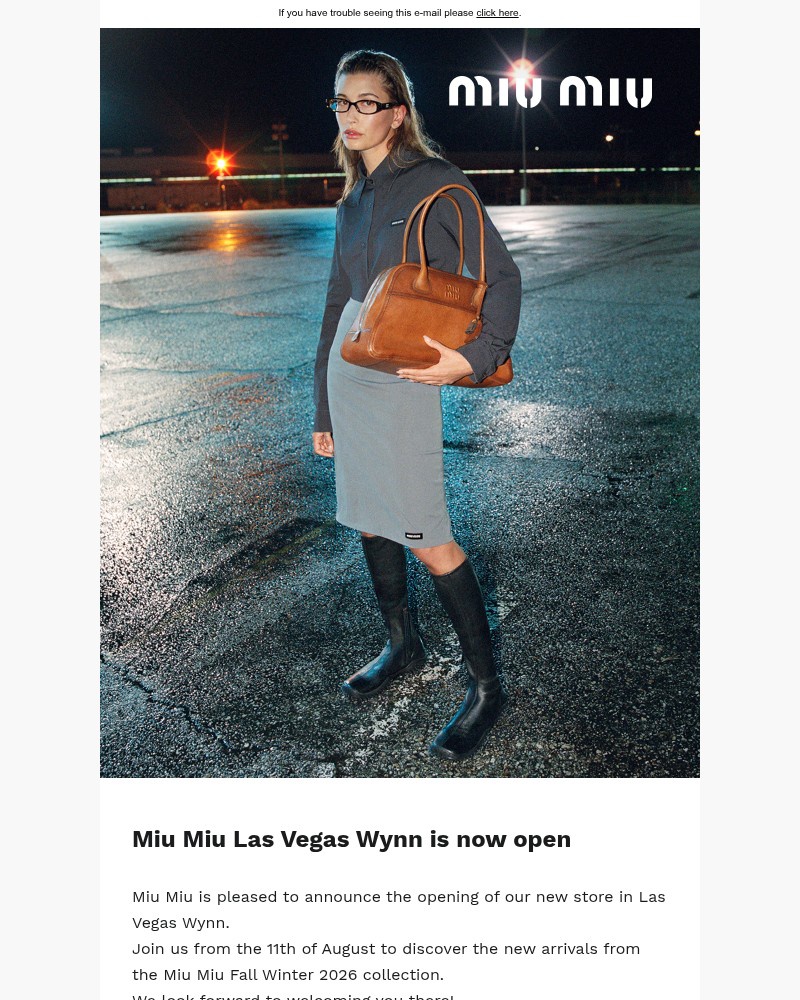 Screenshot of email sent to a Miu Miu Newsletter subscriber