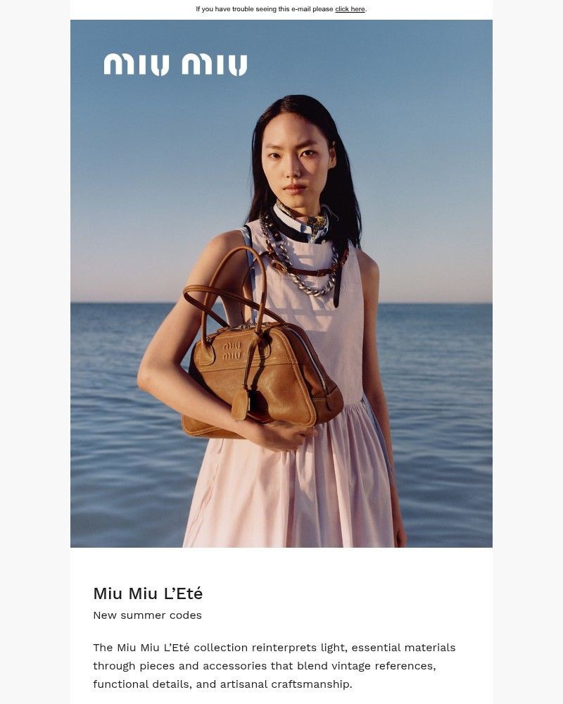 Screenshot of email sent to a Miu Miu Newsletter subscriber