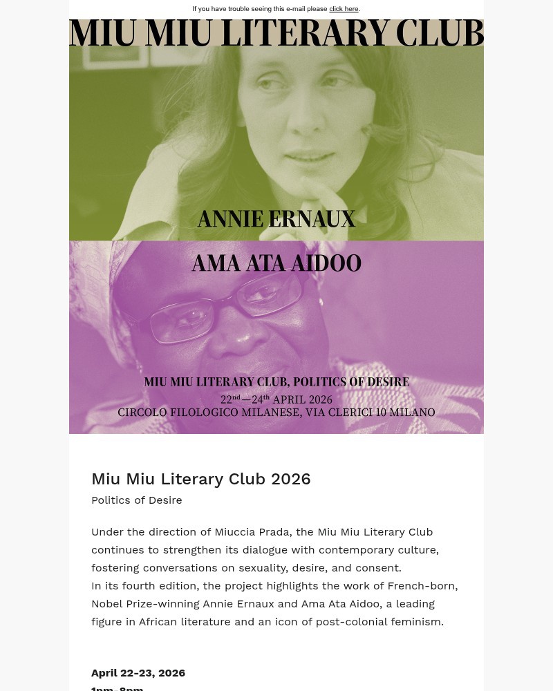 Screenshot of email sent to a Miu Miu Newsletter subscriber