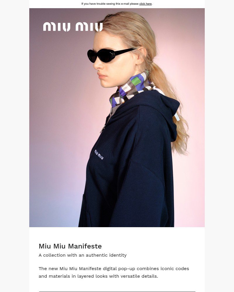 Screenshot of email sent to a Miu Miu Newsletter subscriber