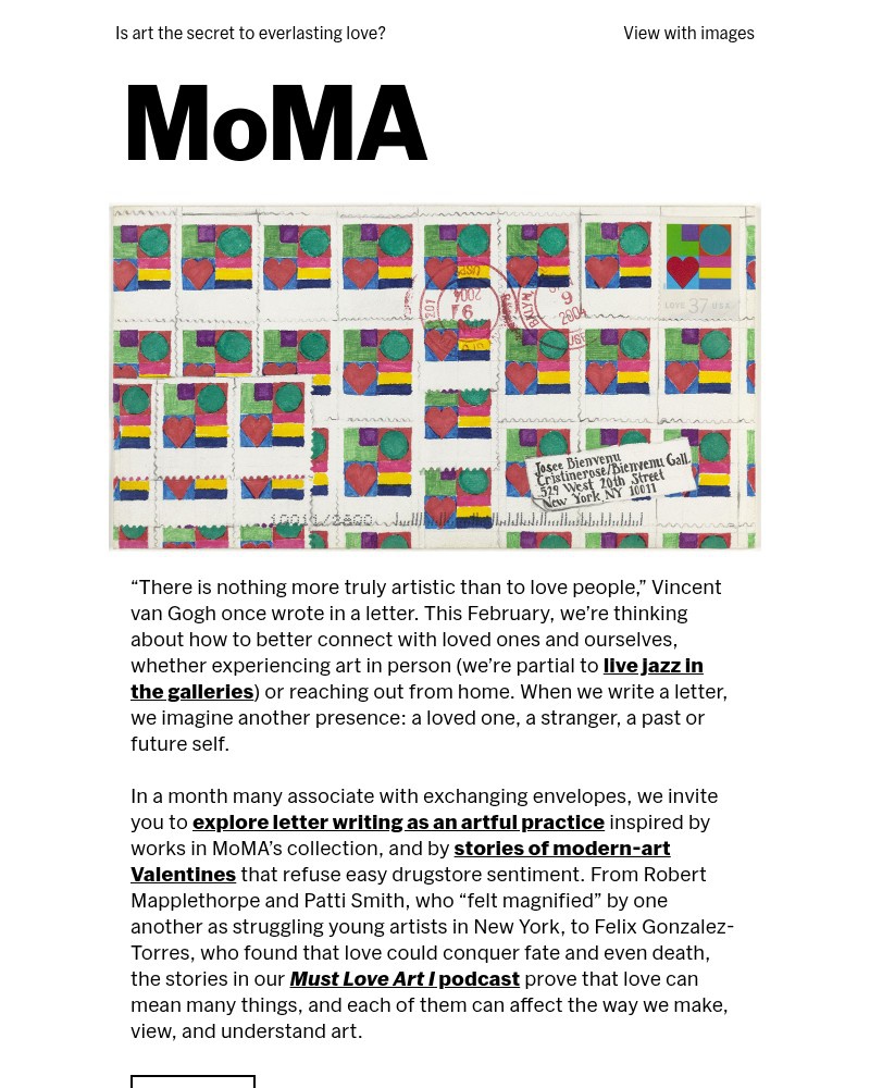 Screenshot of email sent to a The Museum of Modern Art (MoMA) Newsletter subscriber