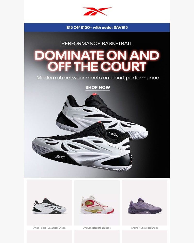 Screenshot of email sent to a Reebok Newsletter subscriber