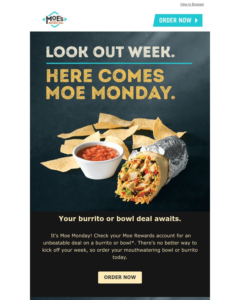 Screenshot of email sent to a Moe’s Southwest Grill Registered user