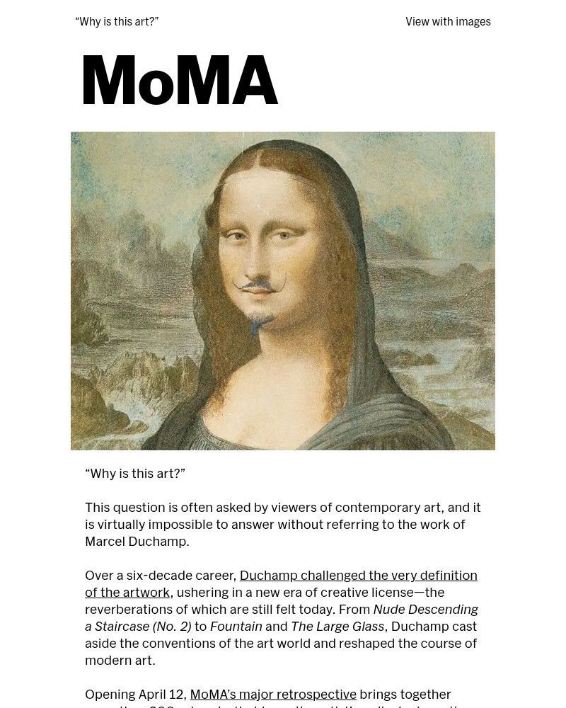 Screenshot of email sent to a The Museum of Modern Art (MoMA) Newsletter subscriber