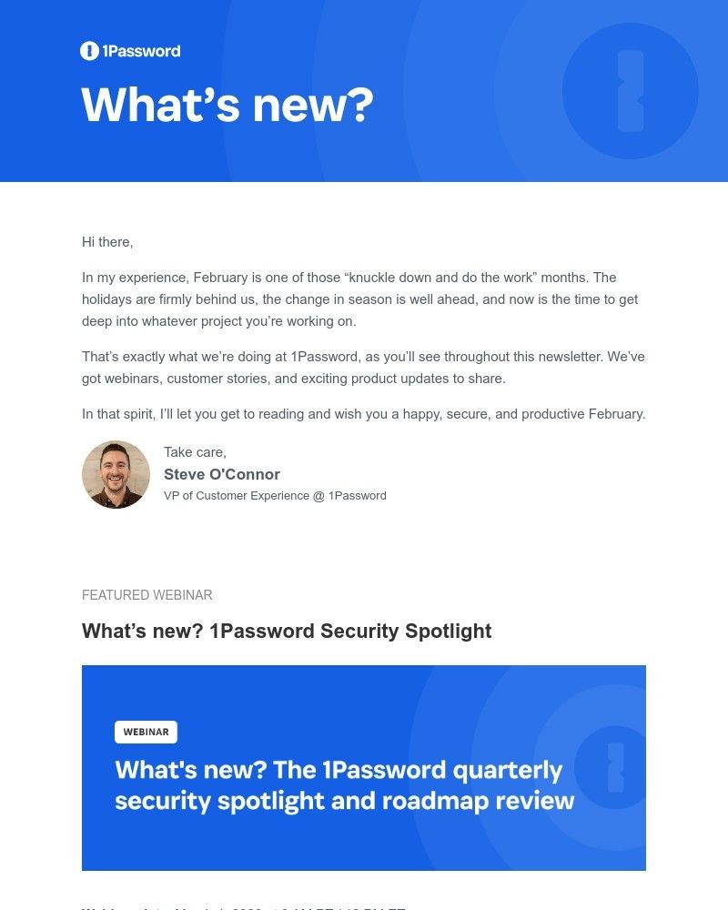 Screenshot of email sent to a 1Password Registered user
