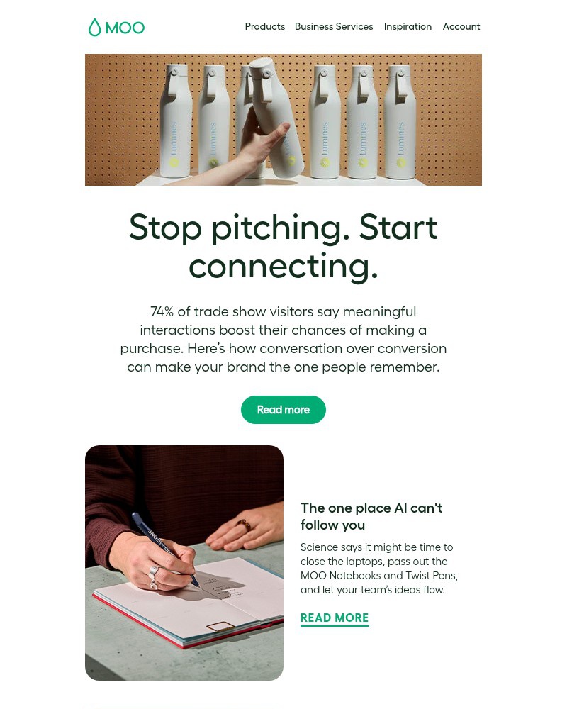 Screenshot of email sent to a Moo Newsletter subscriber