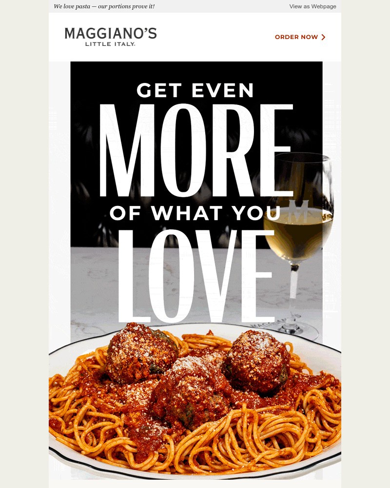 Screenshot of email sent to a Maggiano’s Little Italy Newsletter subscriber