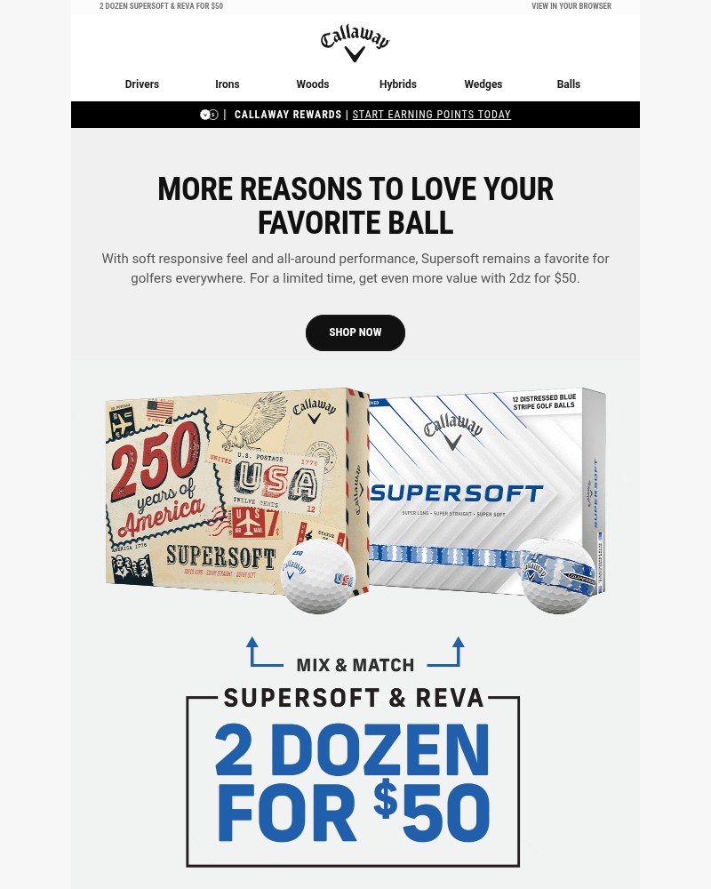 Screenshot of email sent to a Callaway Golf Newsletter subscriber