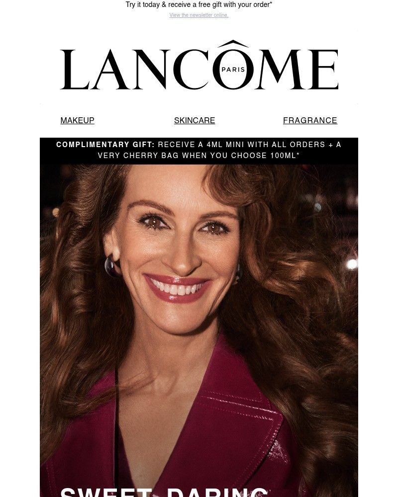 Screenshot of email sent to a Lancôme Newsletter subscriber