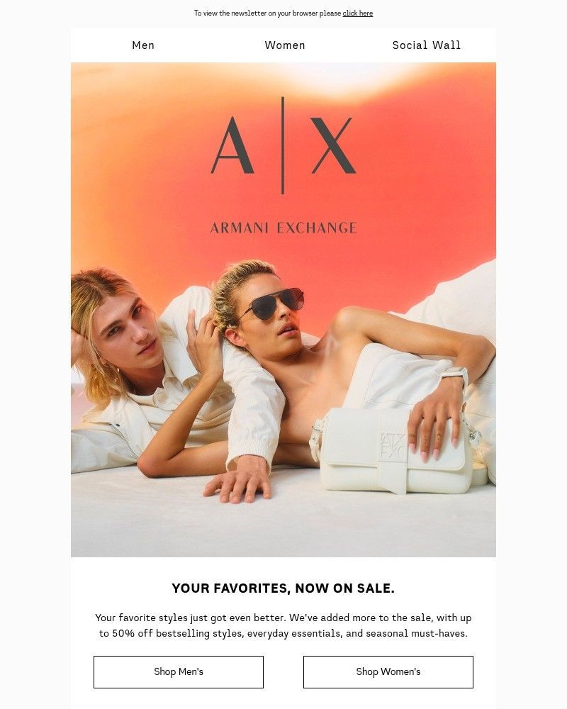 Screenshot of email sent to a Armani Exchange Newsletter subscriber