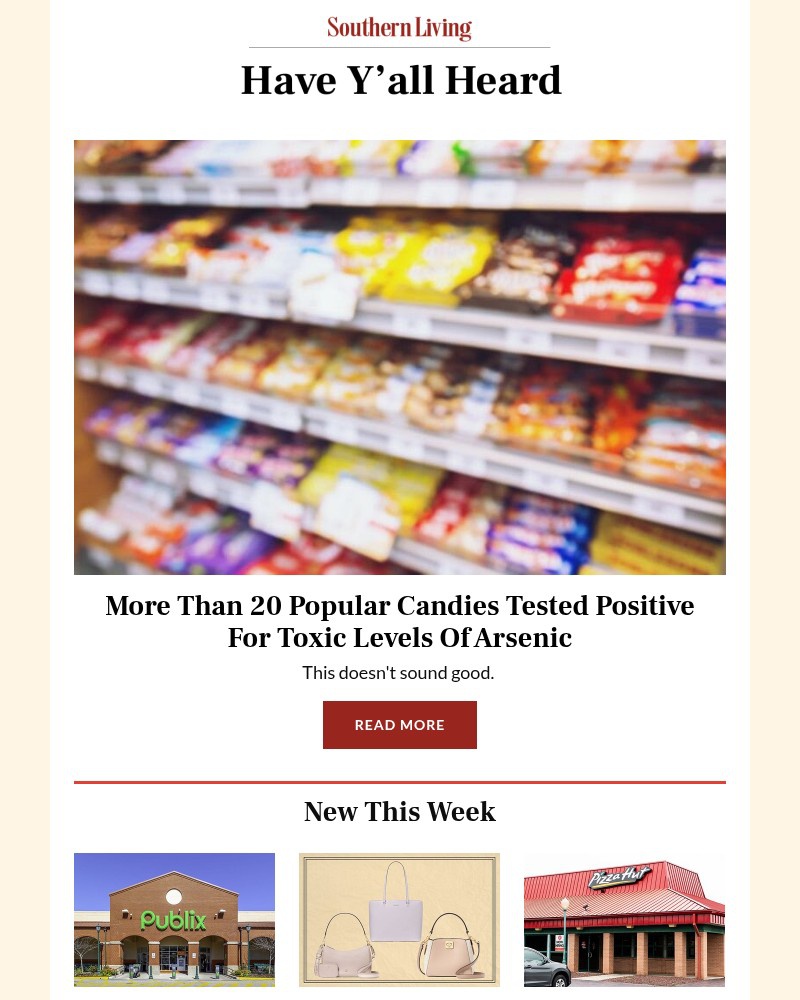 Screenshot of email sent to a Southern Living Newsletter subscriber