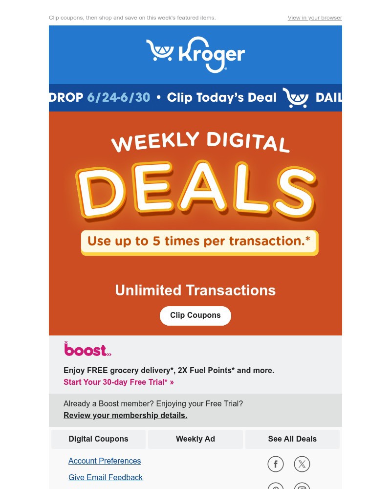 Screenshot of email sent to a Kroger Registered user