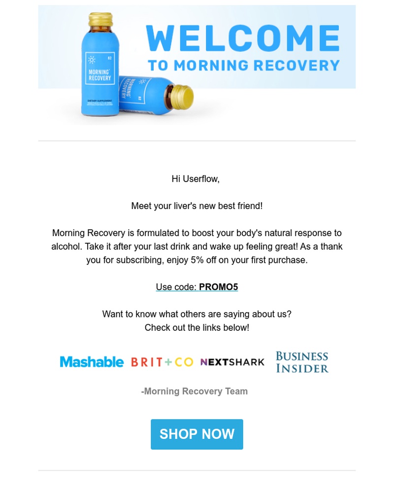 Screenshot of email sent to a Morning Recovery Newsletter subscriber