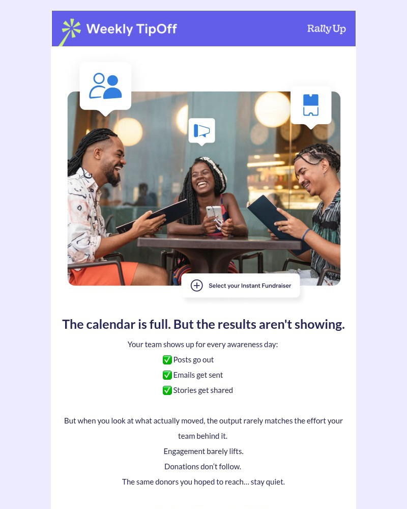 Screenshot of email sent to a RallyUp Newsletter subscriber