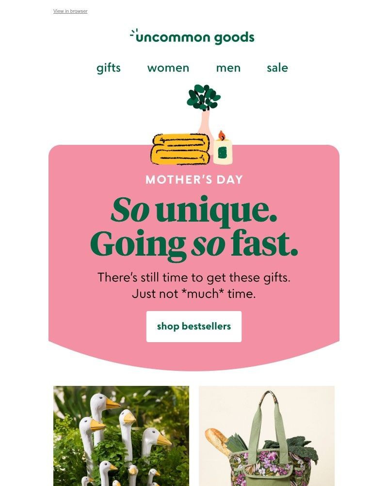Screenshot of email sent to a UncommonGoods Newsletter subscriber