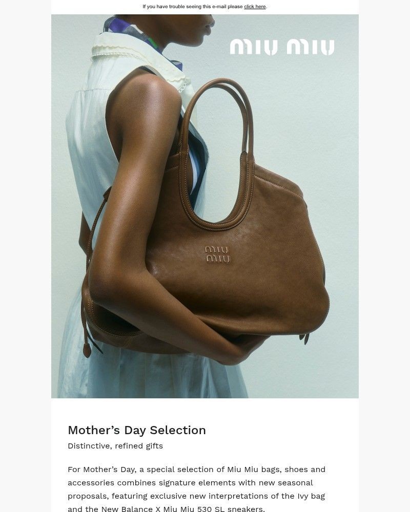 Screenshot of email sent to a Miu Miu Newsletter subscriber