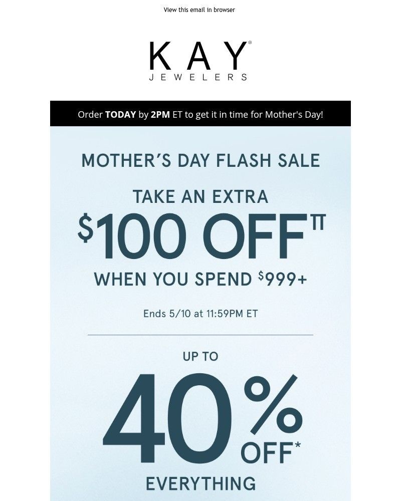 Screenshot of email with subject /media/emails/mothers-day-flash-sale-100-off-999-is-on-623b48-cropped-e631954c.jpg