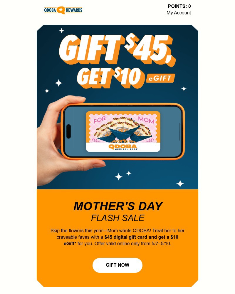 Screenshot of email sent to a Qdoba Registered user