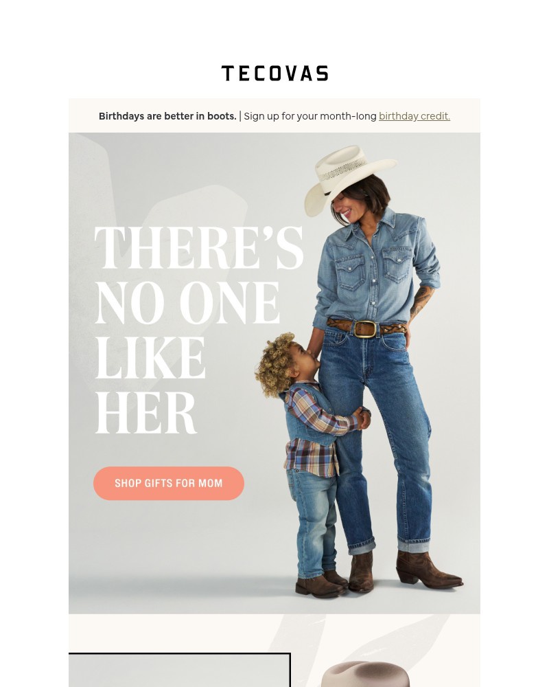 Screenshot of email sent to a Tecovas Newsletter subscriber