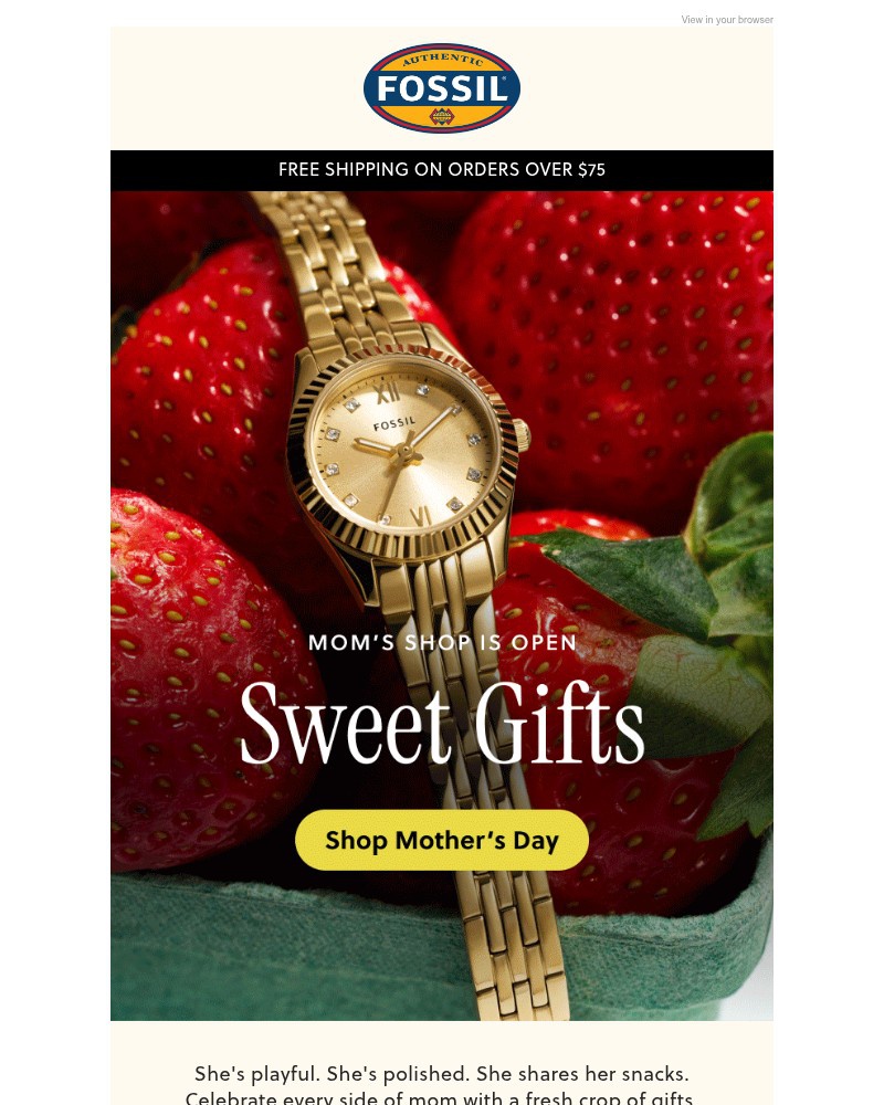 Screenshot of email sent to a Fossil Newsletter subscriber