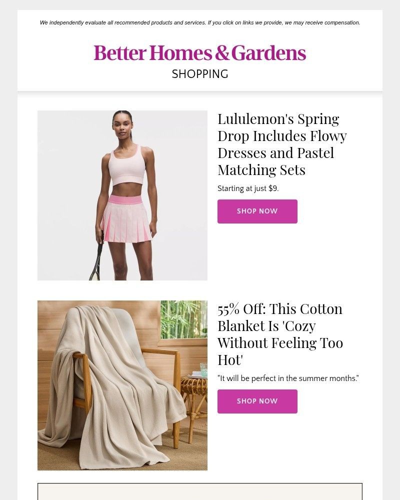 Screenshot of email sent to a Better Homes and Gardens Newsletter subscriber