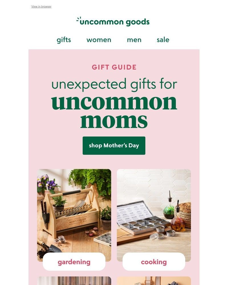 Screenshot of email sent to a UncommonGoods Newsletter subscriber