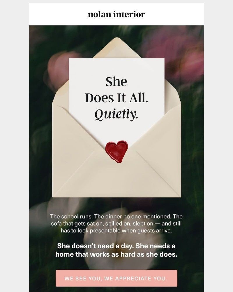 Screenshot of email sent to a Nolan Interior Newsletter subscriber