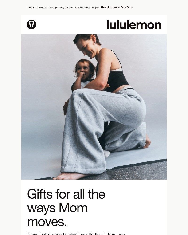 Screenshot of email sent to a Lululemon Registered user