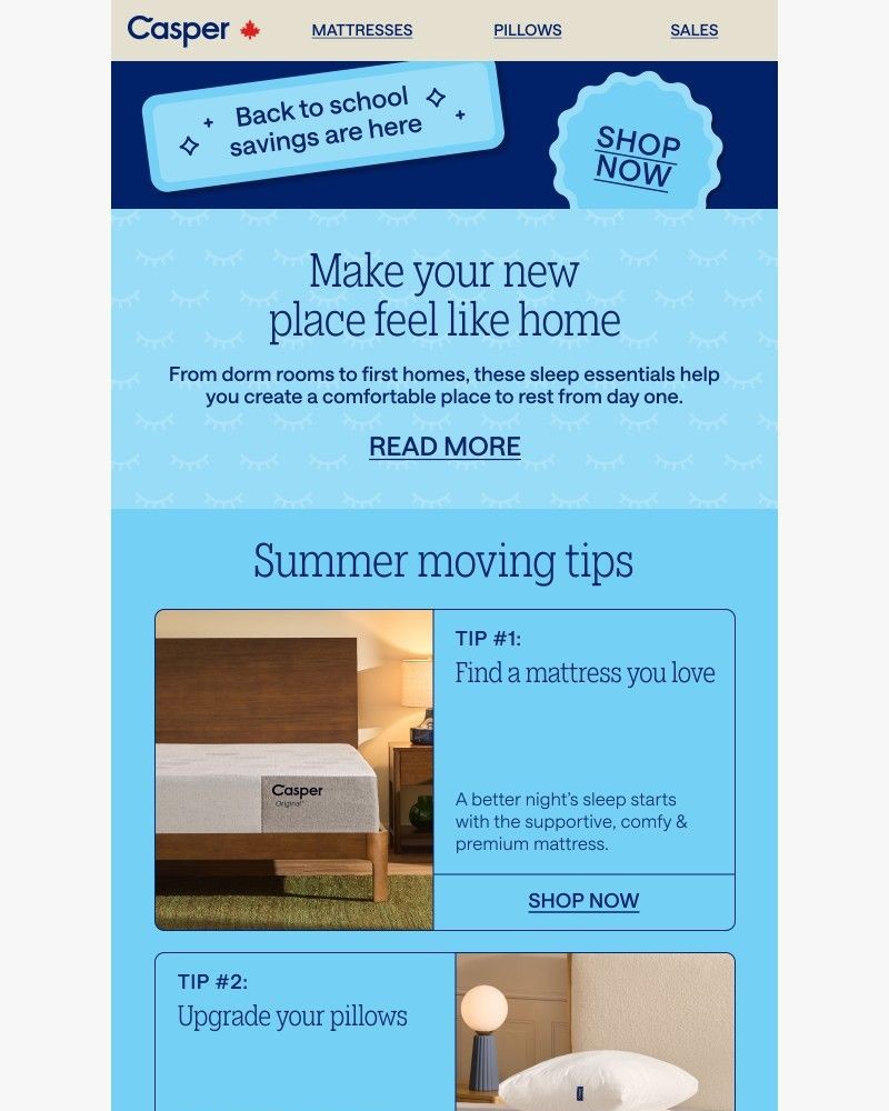 Screenshot of email sent to a Casper Newsletter subscriber