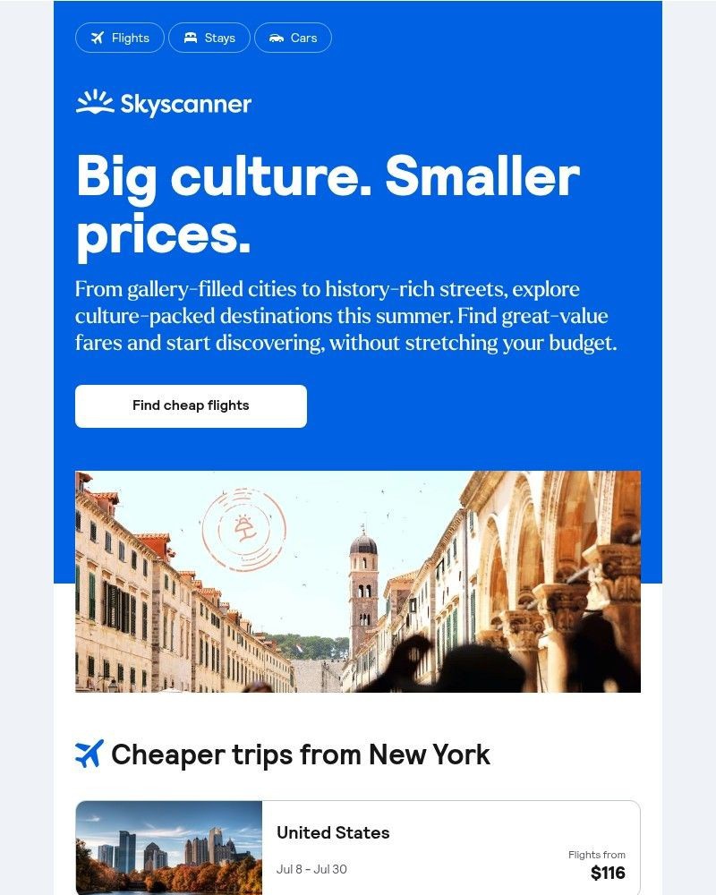 Screenshot of email sent to a Skyscanner Registered user
