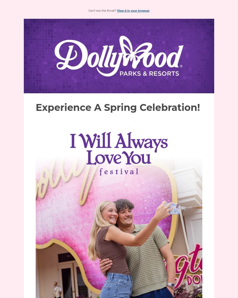 Screenshot of email sent to a Dollywood Newsletter subscriber