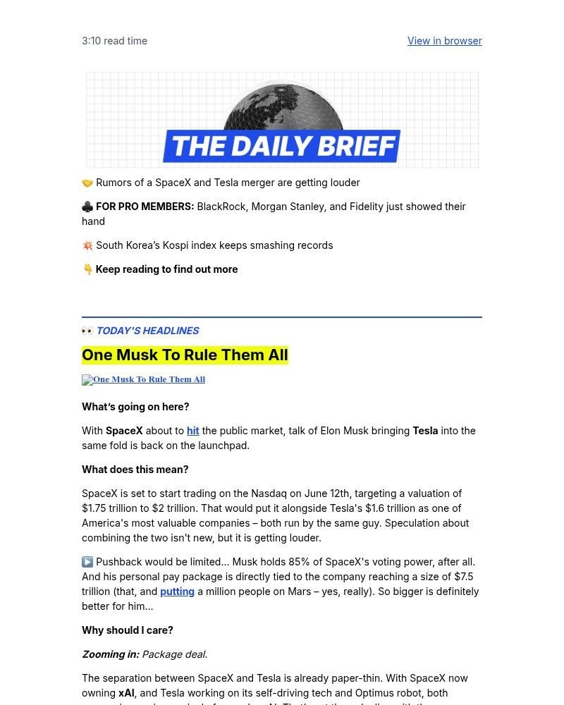 Screenshot of email sent to a Finimize Registered user
