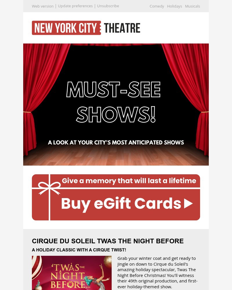 Screenshot of email sent to a New York City Theatre Newsletter subscriber