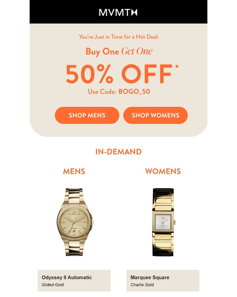 Screenshot of email sent to a MVMT Newsletter subscriber