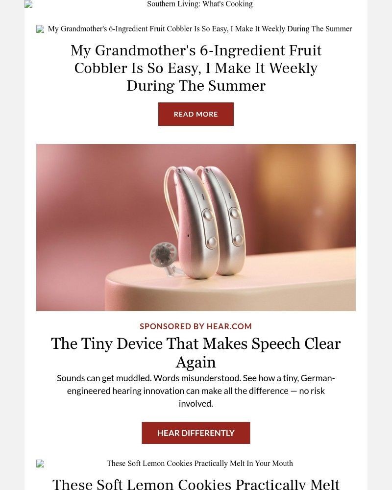 Screenshot of email sent to a Southern Living Newsletter subscriber