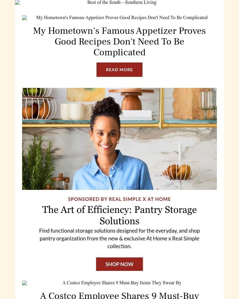 Screenshot of email sent to a Southern Living Newsletter subscriber