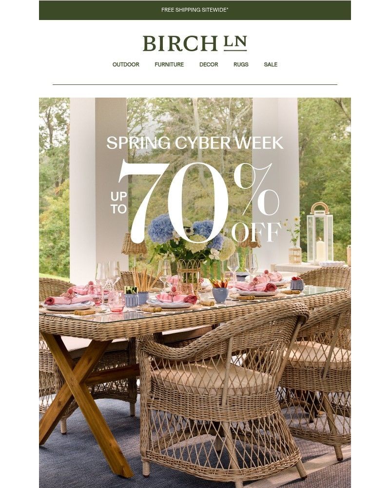 Screenshot of email sent to a Birch Lane Newsletter subscriber